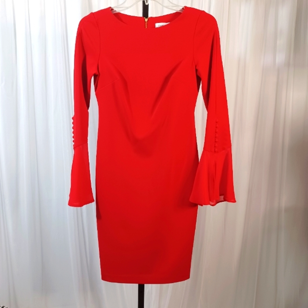 Calvin Klein Sheath Bell Sleeves Dress Size: 2P